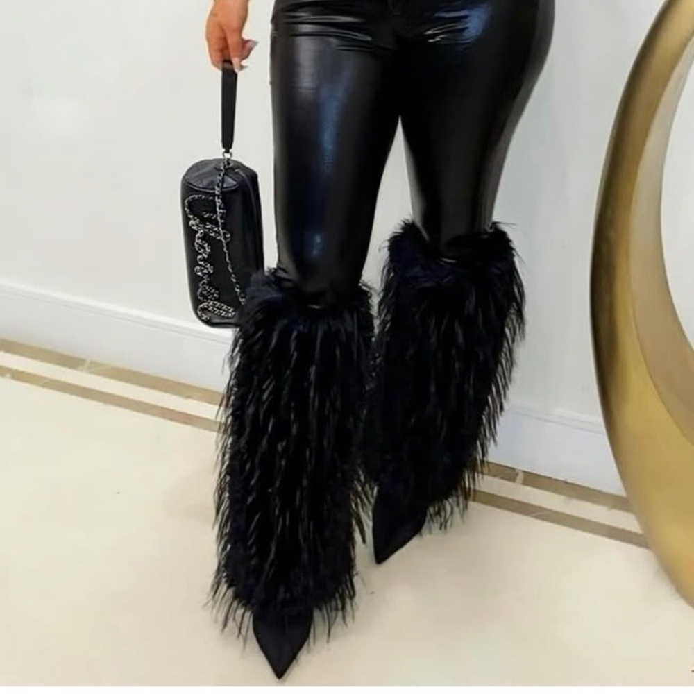 Faux leather fur pants